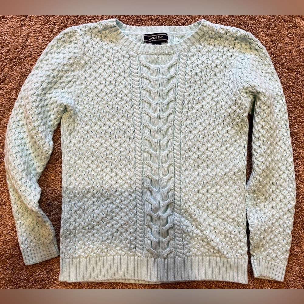 Lands' End Soft Blue Cable Knit Pullover